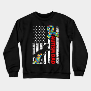 Mens Distressed Dinosaur Autism Dad USA Flag Autism Awareness Crewneck Sweatshirt